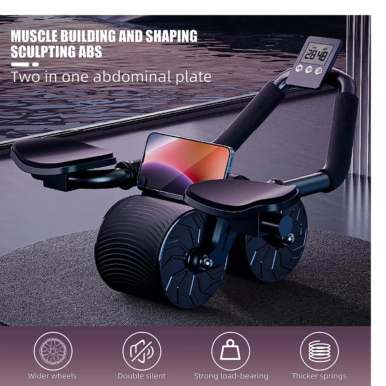 Elbow Support Automatic Rebound Abdominal Wheel Core Muscle Ab Trainer with Counter Display Fitness Exercise Roller Wheel