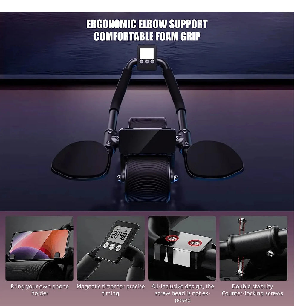 Elbow Support Automatic Rebound Abdominal Wheel Core Muscle Ab Trainer with Counter Display Fitness Exercise Roller Wheel