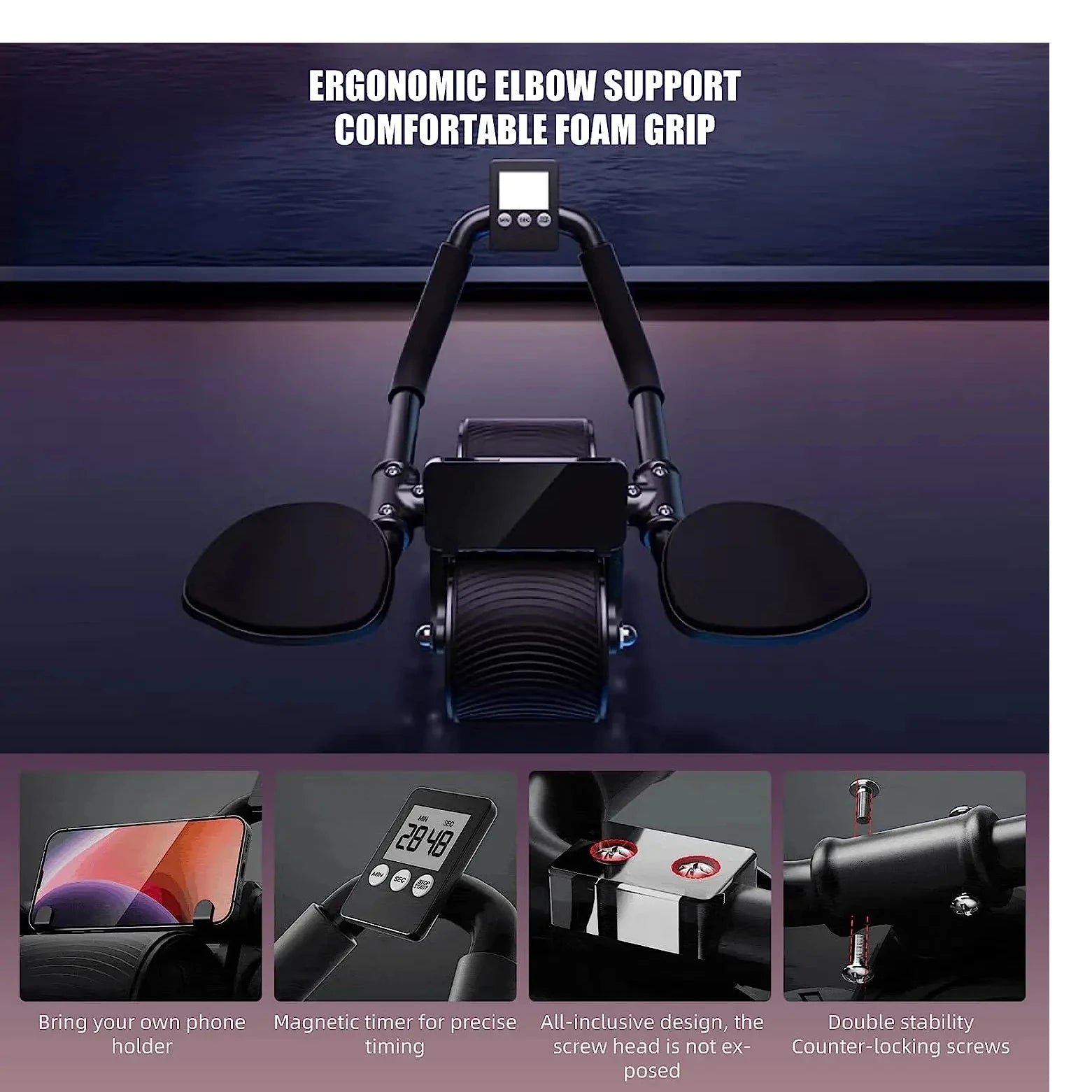 Elbow Support Automatic Rebound Abdominal Wheel Core Muscle Ab Trainer with Counter Display Fitness Exercise Roller Wheel